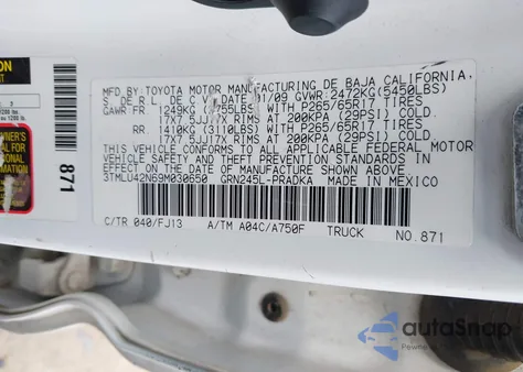 2009 Toyota Tacoma Base V6 from USA, damaged, VIN 3TMLU42N69M030650